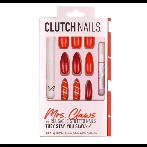 Clutch Nails Holiday Red Nail Set Christmas/Valentines “Mrs Claws” - Picture 1 of 3